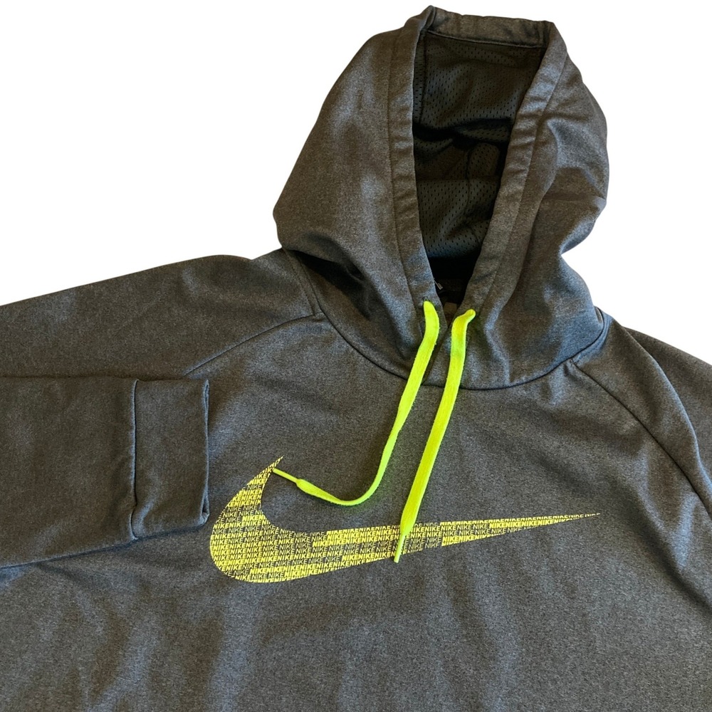 Nike Dri-FIT Hoodie Mens 2XLT Tall Gray Neon Yellow Swoosh Pullover 860485-072